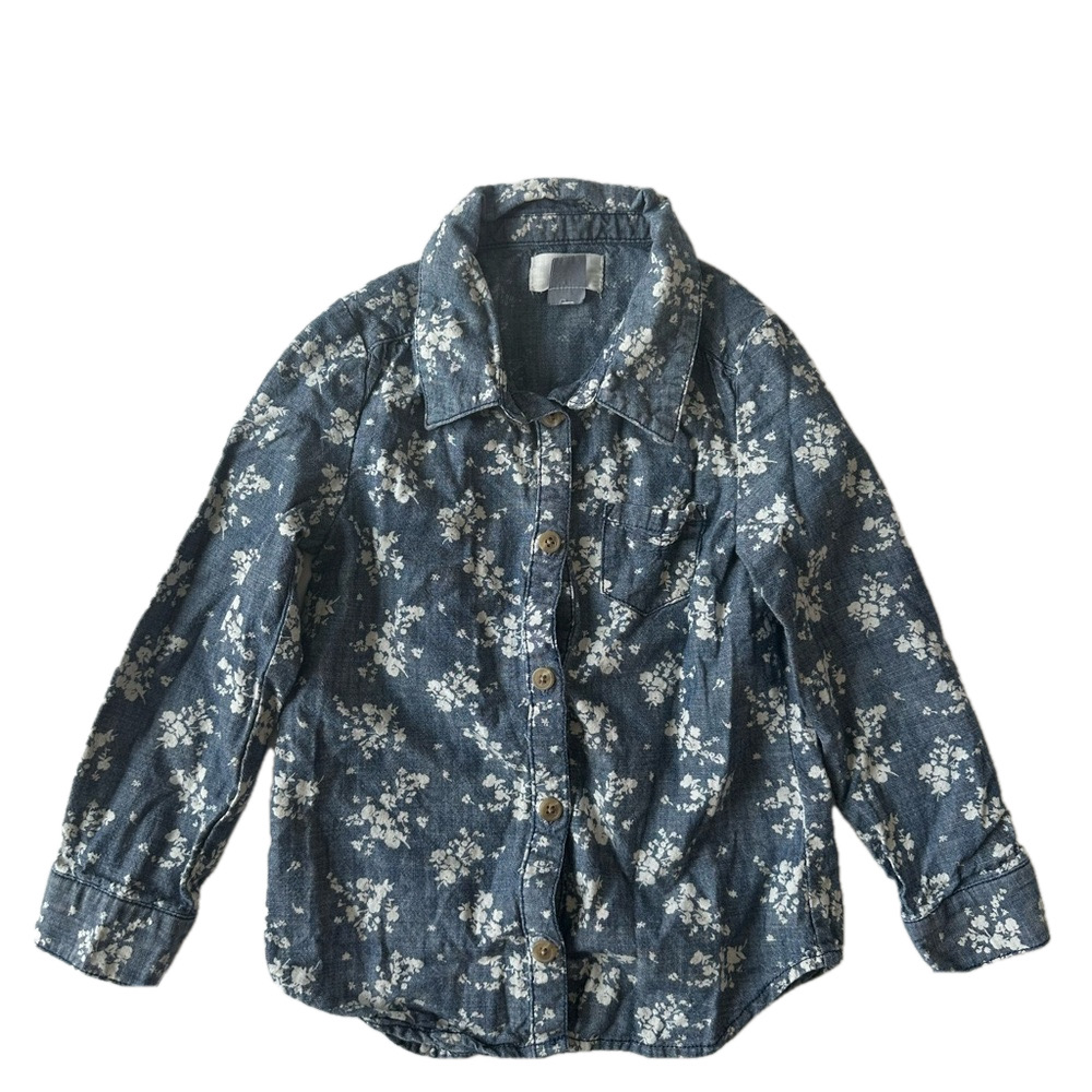 10/20$ Old Navy floral print denim chambray button up shirt size 4T